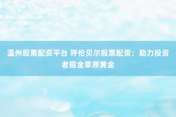 温州股票配资平台 呼伦贝尔股票配资：助力投资者掘金草原黄金